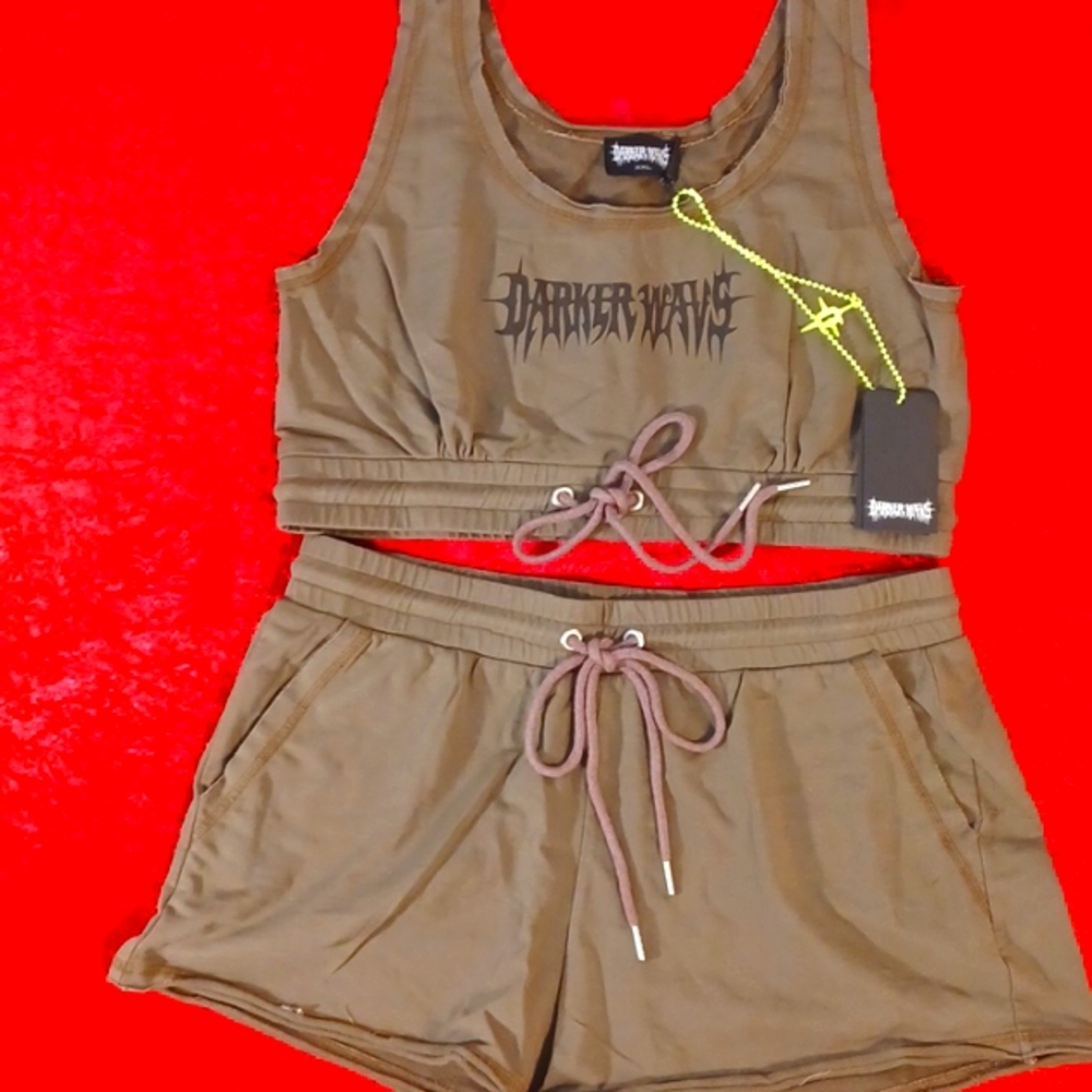 DOLLSKILL DARKER WAVS XXL BROWN WARP KNIT LOUNGE SET WASHED/ DISTRESSED FINISH
